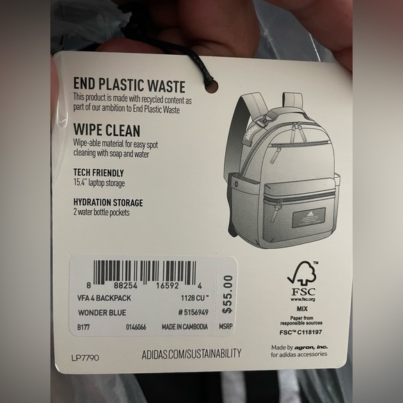 Adidas® Women's VFA Backpack w/ 15-Inch Laptop Sleeve Wonder Blue Adidas OG NEW! - Picture 8 of 10